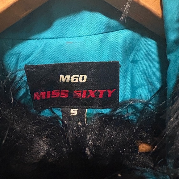 Miss Sixty Teal Utility Jacket with Black Fur Collar - Picture 4 of 12
